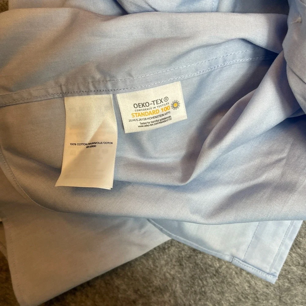 Lands' End Dress Shirt Men 16.5 Blue 100% Cotton Tailored Fit Collar Button Down